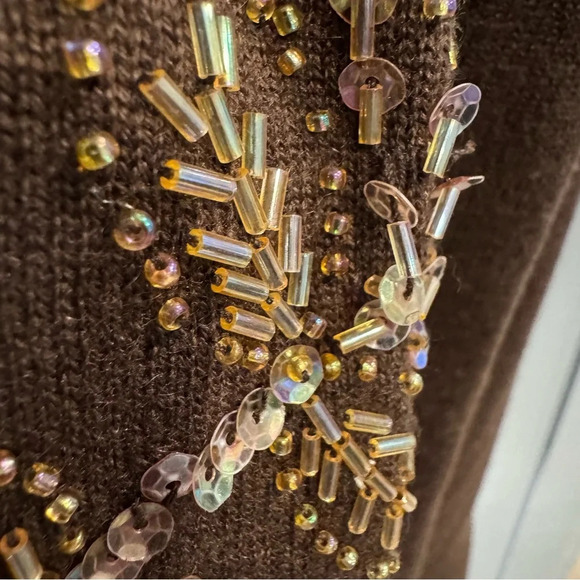 Classics Entier Beaded Wool Silk Cashmere Brown Hidden Snap Cardigan Large - Picture 10 of 10